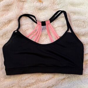 Women's Black and Pink Strappy Sports Bra